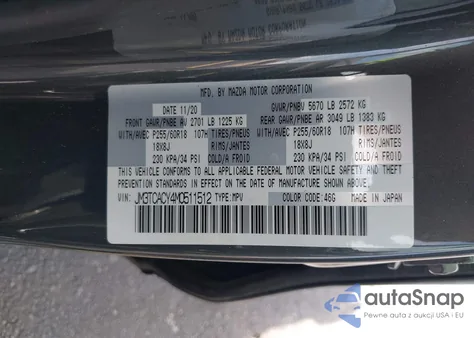 2021 Mazda Cx-9 Touring из США, поврежденный, VIN JM3TCACY4M0511512